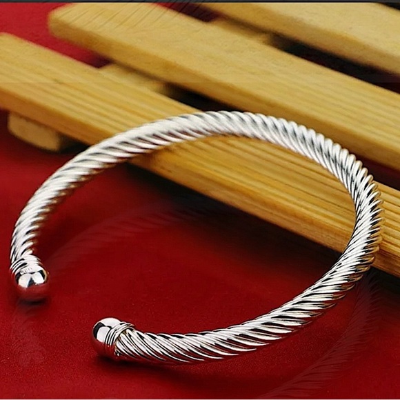 Sterling Silver Twisted Bangle Cuff Bracelet - Picture 1 of 5